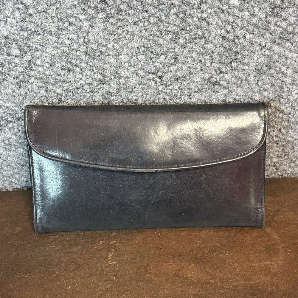 Vintage Coach Dark Navy Blue Leather Envelope Wallet Checkbook Cover TriFold